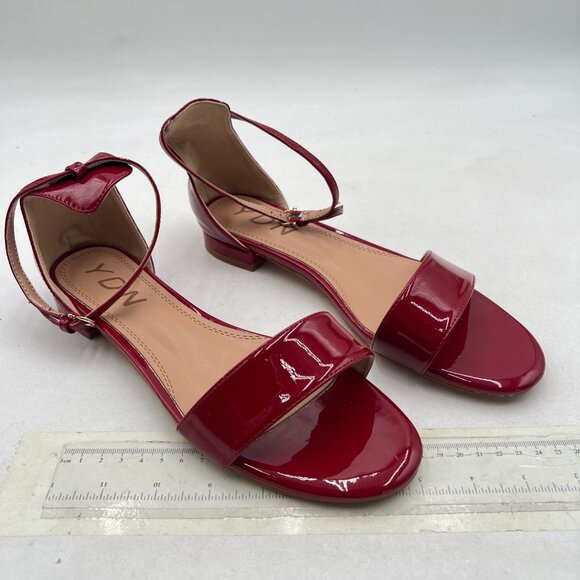 YDN Dark Red Block Low Heel Sandals Open Toe Ankle Strap Patent Comfortable Shoe - Picture 4 of 8